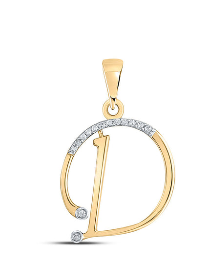 10kt Yellow Gold Womens Round Diamond D Initial Letter Pendant 1/12 Cttw