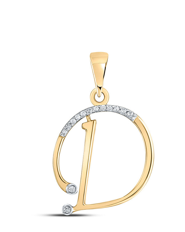 10kt Yellow Gold Womens Round Diamond D Initial Letter Pendant 1/12 Cttw