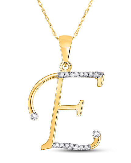 10kt Yellow Gold Womens Round Diamond E Initial Letter Pendant 1/12 Cttw