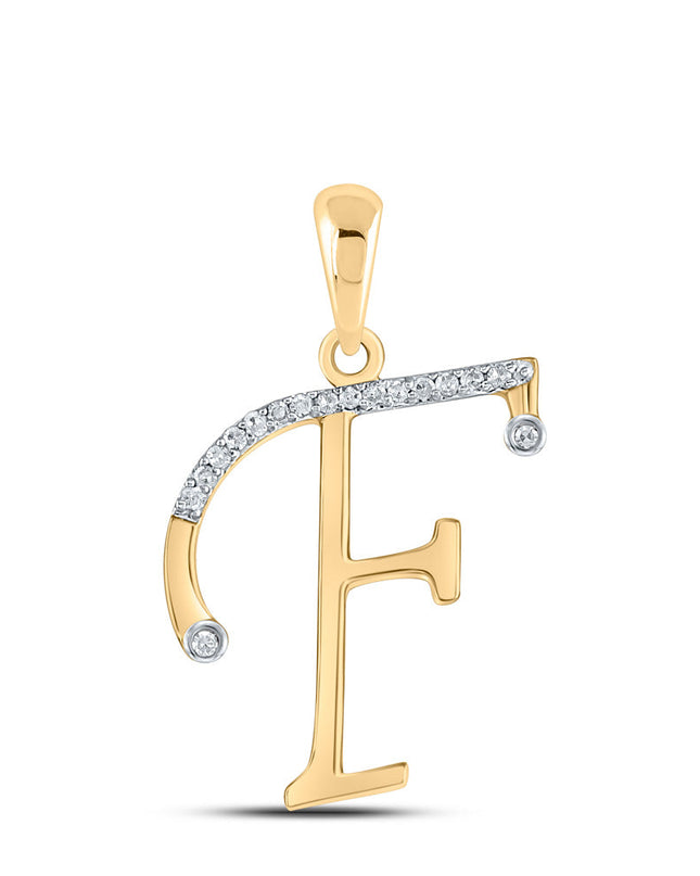 10kt Yellow Gold Womens Round Diamond F Initial Letter Pendant 1/12 Cttw