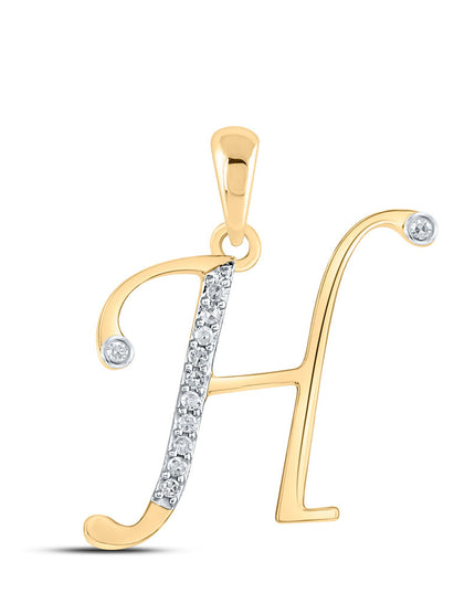 10kt Yellow Gold Womens Round Diamond H Initial Letter Pendant 1/12 Cttw