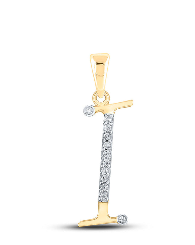 10kt Yellow Gold Womens Round Diamond I Initial Letter Pendant 1/12 Cttw