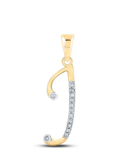 10kt Yellow Gold Womens Round Diamond J Initial Letter Pendant 1/10 Cttw