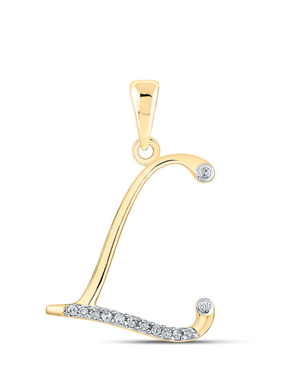 10kt Yellow Gold Womens Round Diamond L Initial Letter Pendant 1/12 Cttw