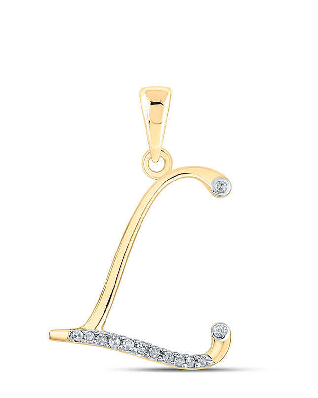 10kt Yellow Gold Womens Round Diamond L Initial Letter Pendant 1/12 Cttw