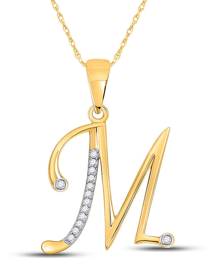 10kt Yellow Gold Womens Round Diamond M Initial Letter Pendant 1/20 Cttw
