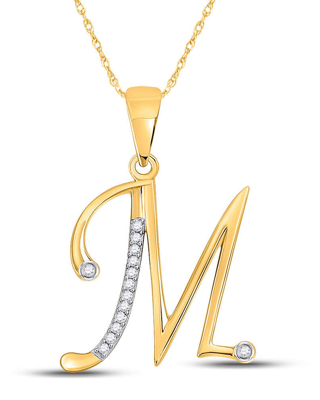 10kt Yellow Gold Womens Round Diamond M Initial Letter Pendant 1/20 Cttw