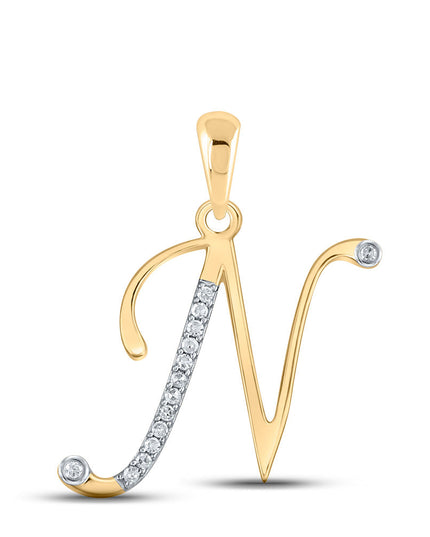 10kt Yellow Gold Womens Round Diamond N Initial Letter Pendant 1/20 Cttw