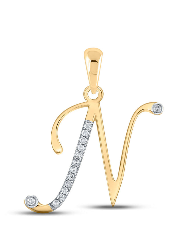 10kt Yellow Gold Womens Round Diamond N Initial Letter Pendant 1/20 Cttw