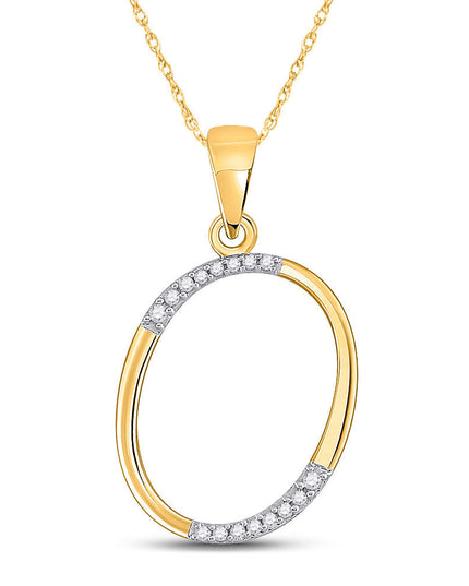 10kt Yellow Gold Womens Round Diamond O Initial Letter Pendant 1/12 Cttw