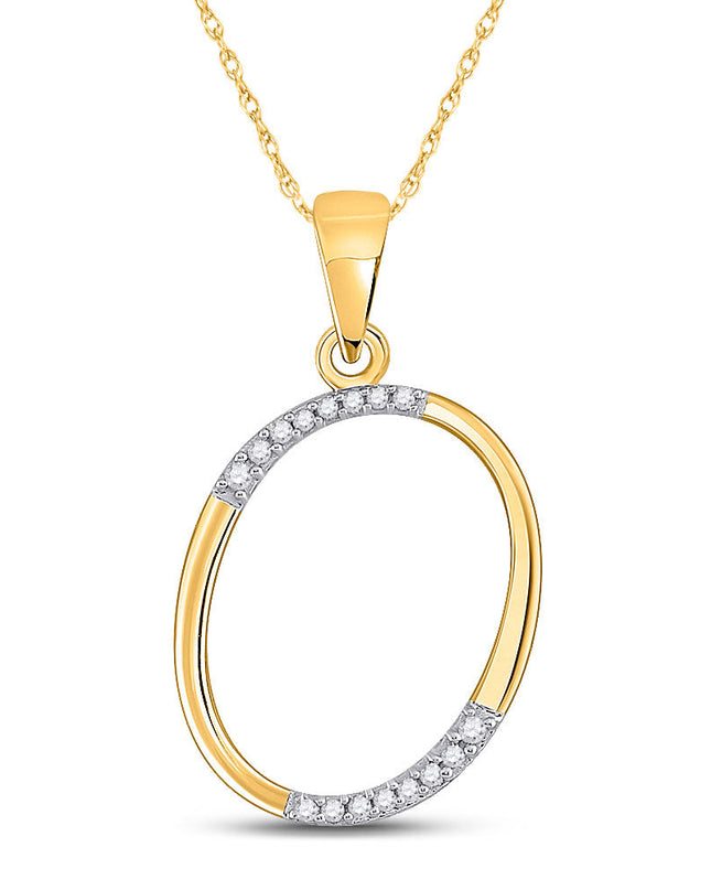 10kt Yellow Gold Womens Round Diamond O Initial Letter Pendant 1/12 Cttw