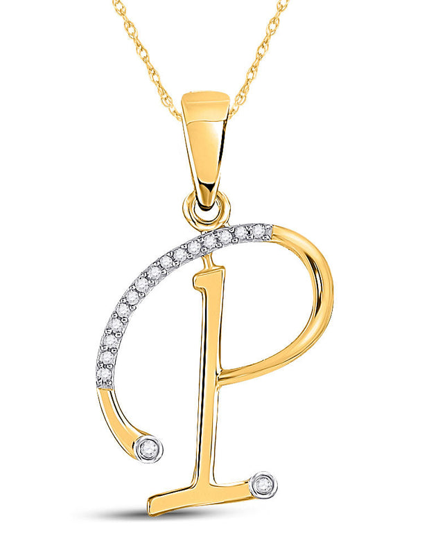 10kt Yellow Gold Womens Round Diamond Initial P Letter Pendant 1/12 Cttw
