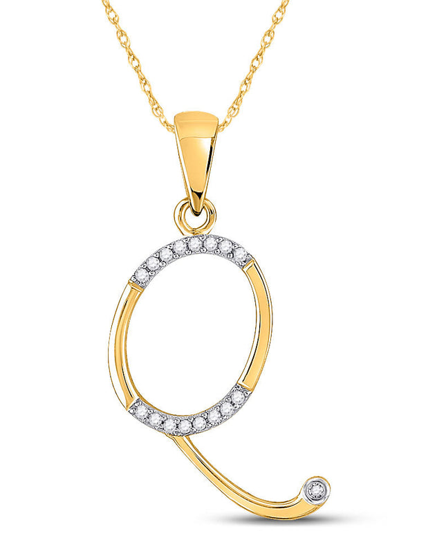 10kt Yellow Gold Womens Round Diamond Initial Q Letter Pendant 1/12 Cttw
