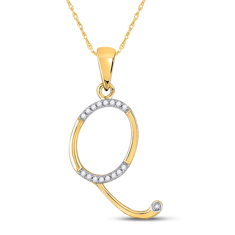 10kt Yellow Gold Womens Round Diamond Initial Q Letter Pendant 1/12 Cttw