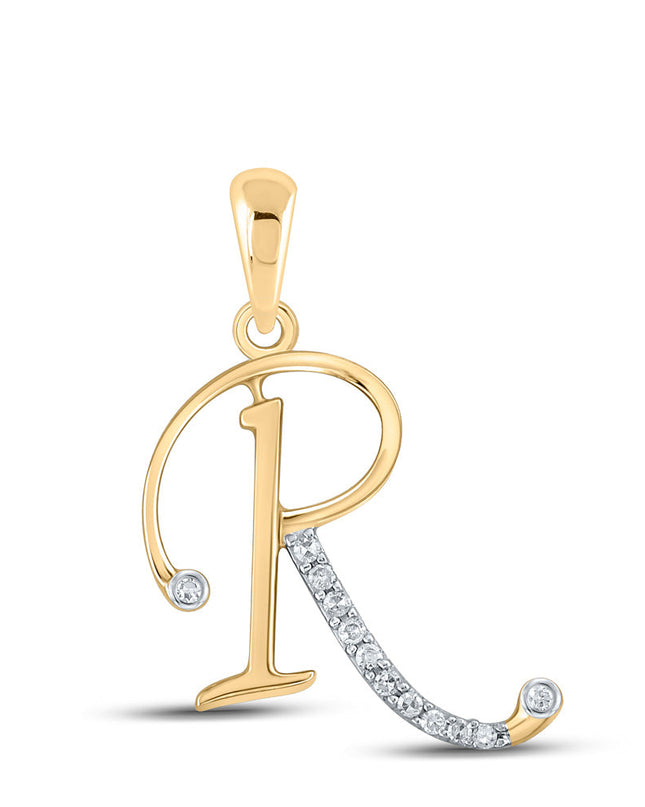 10kt Yellow Gold Womens Round Diamond R Initial Letter Pendant 1/12 Cttw