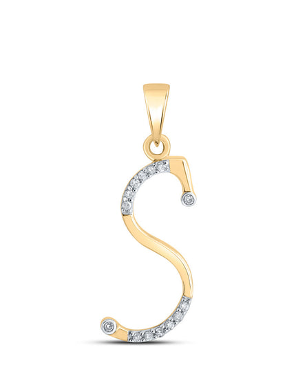 10kt Yellow Gold Womens Round Diamond S Initial Letter Pendant 1/10 Cttw