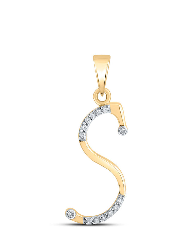 10kt Yellow Gold Womens Round Diamond S Initial Letter Pendant 1/10 Cttw