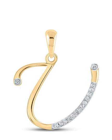 10kt Yellow Gold Womens Round Diamond U Initial Letter Pendant 1/12 Cttw