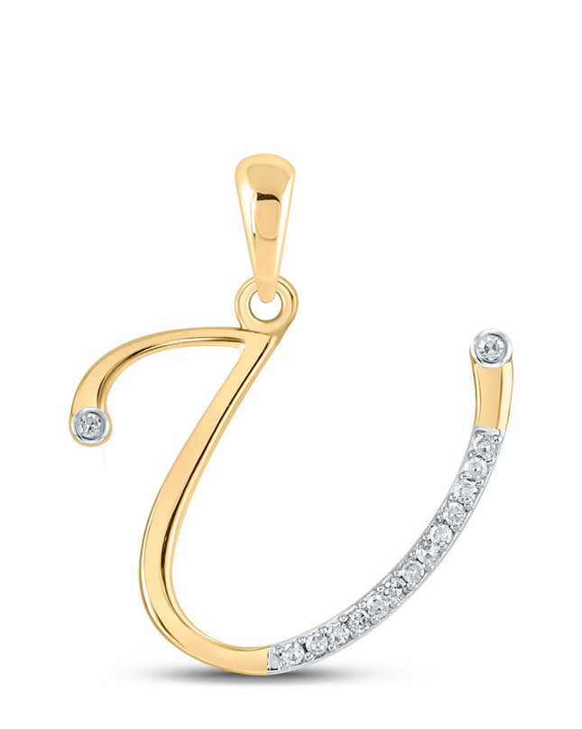 10kt Yellow Gold Womens Round Diamond U Initial Letter Pendant 1/12 Cttw