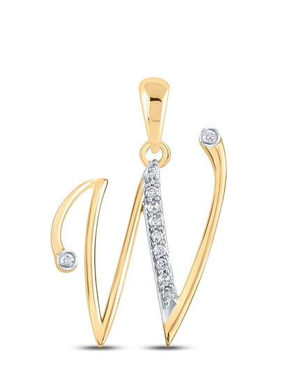 10kt Yellow Gold Womens Round Diamond W Initial Letter Pendant 1/12 Cttw