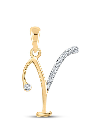10kt Yellow Gold Womens Round Diamond I Initial Letter Pendant 1/20 Cttw