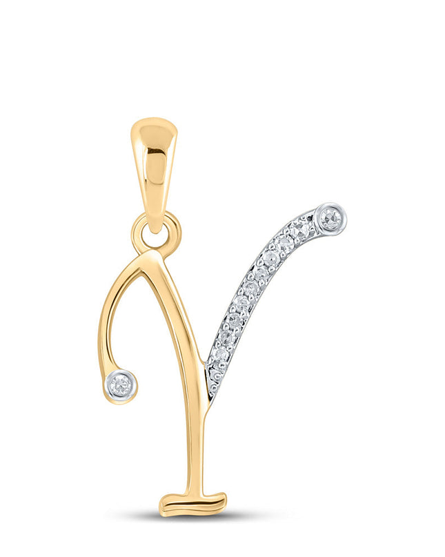 10kt Yellow Gold Womens Round Diamond I Initial Letter Pendant 1/20 Cttw