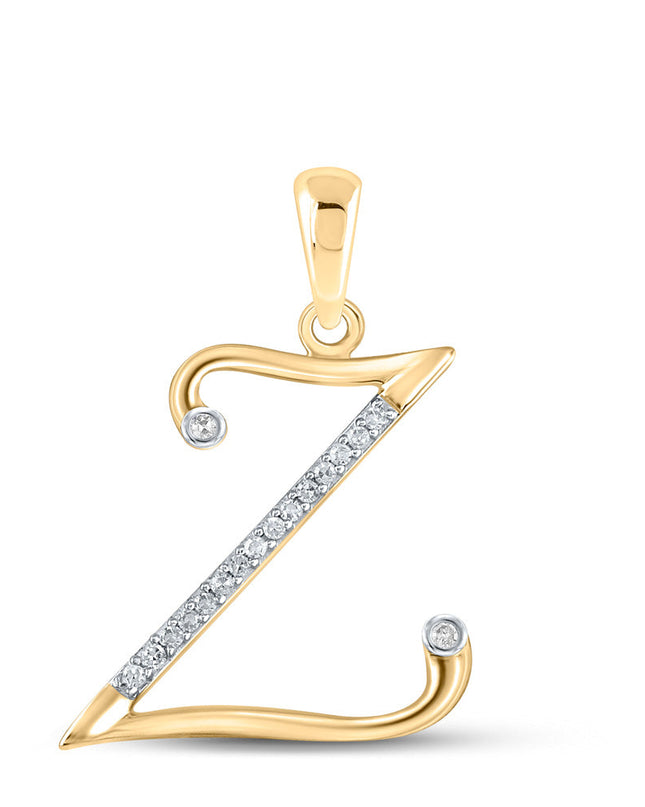 10kt Yellow Gold Womens Round Diamond Initial Z Letter Pendant 1/12 Cttw