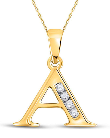 10kt Yellow Gold Womens Round Diamond A Initial Letter Pendant 1/20 Cttw