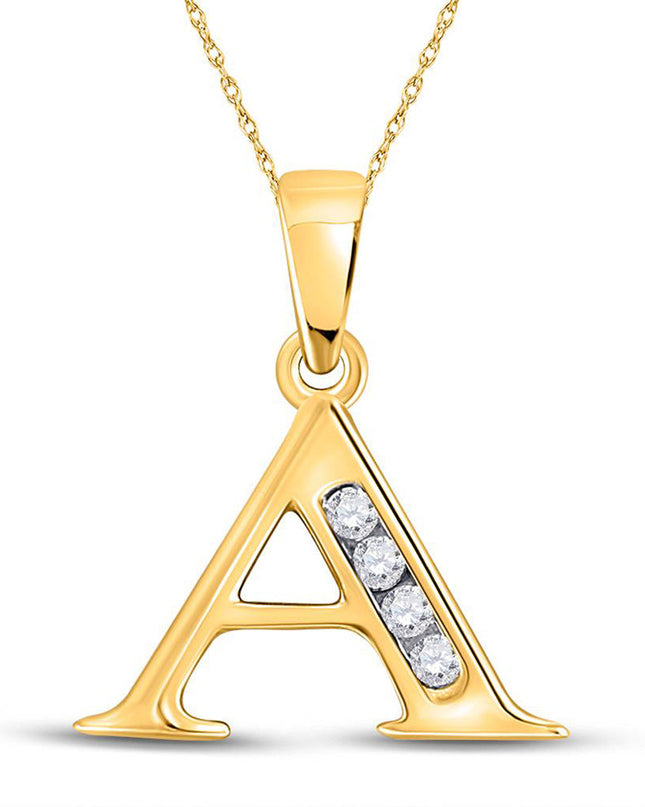 10kt Yellow Gold Womens Round Diamond A Initial Letter Pendant 1/20 Cttw