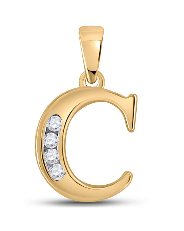 10kt Yellow Gold Womens Round Diamond Initial C Letter Pendant 1/20 Cttw
