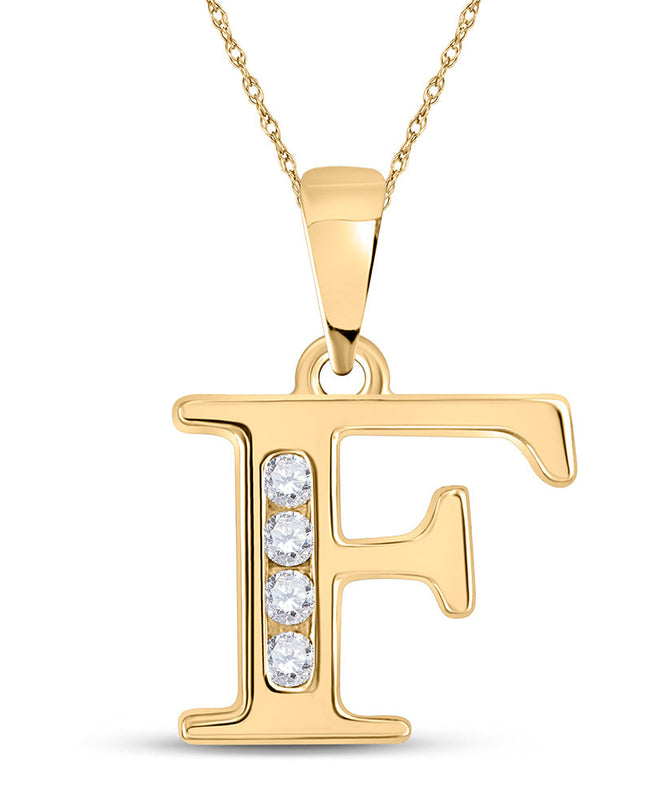 10kt Yellow Gold Womens Round Diamond F Initial Letter Pendant 1/20 Cttw