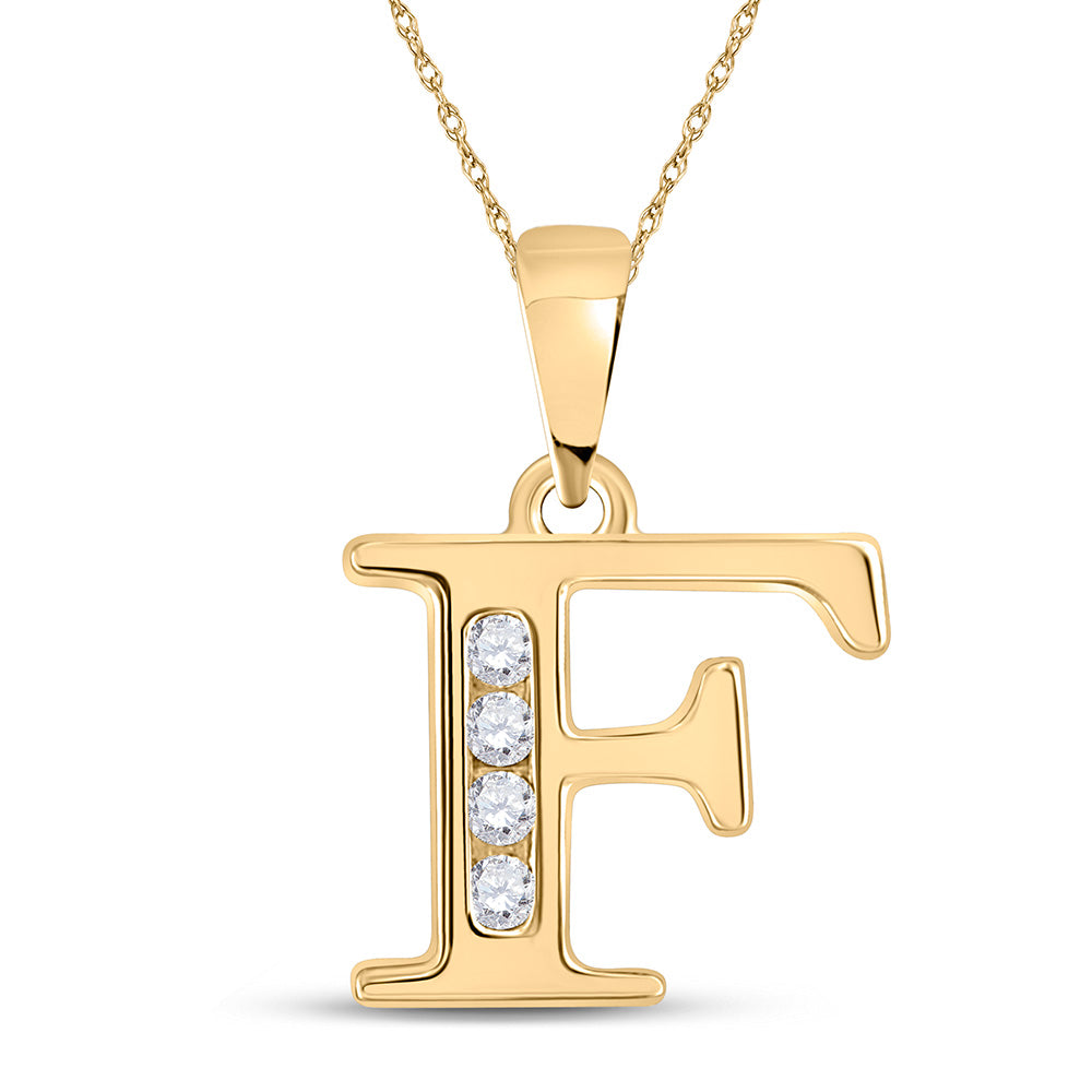 10kt Yellow Gold Womens Round Diamond F Initial Letter Pendant 1/20 Cttw