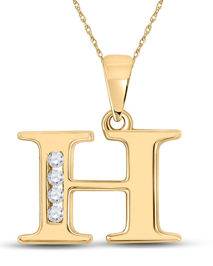 10kt Yellow Gold Womens Round Diamond H Initial Letter Pendant 1/20 Cttw