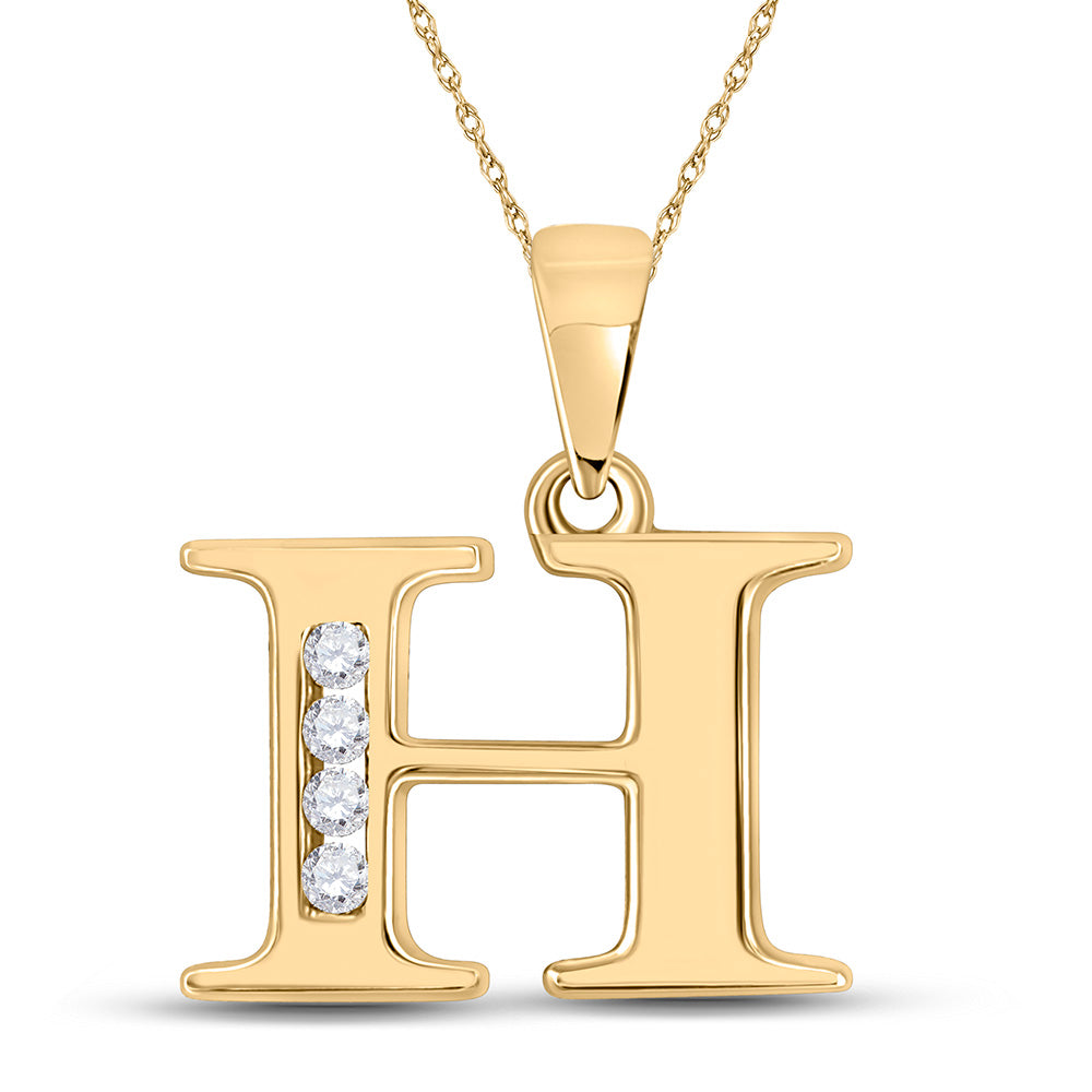 10kt Yellow Gold Womens Round Diamond H Initial Letter Pendant 1/20 Cttw