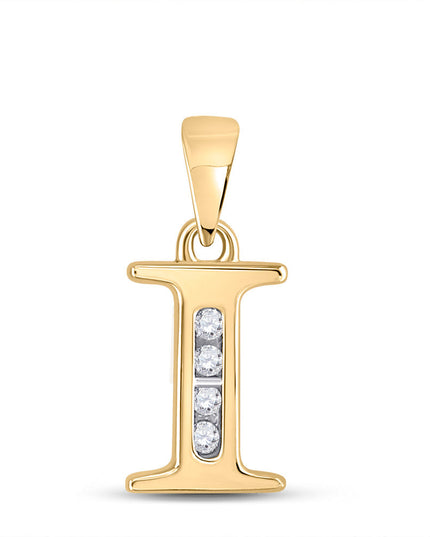 10kt Yellow Gold Womens Round Diamond I Initial Letter Pendant 1/20 Cttw
