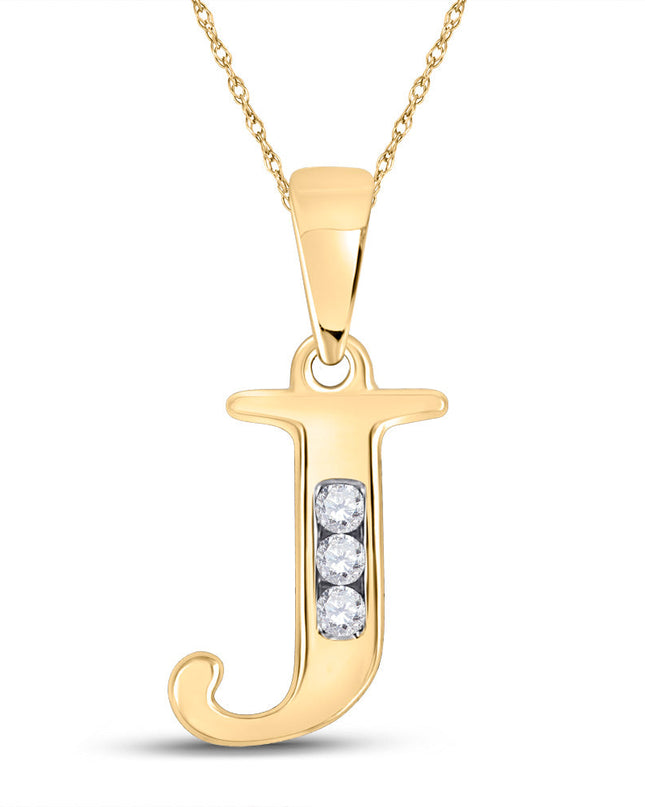 10kt Yellow Gold Womens Round Diamond J Initial Letter Pendant 1/20 Cttw