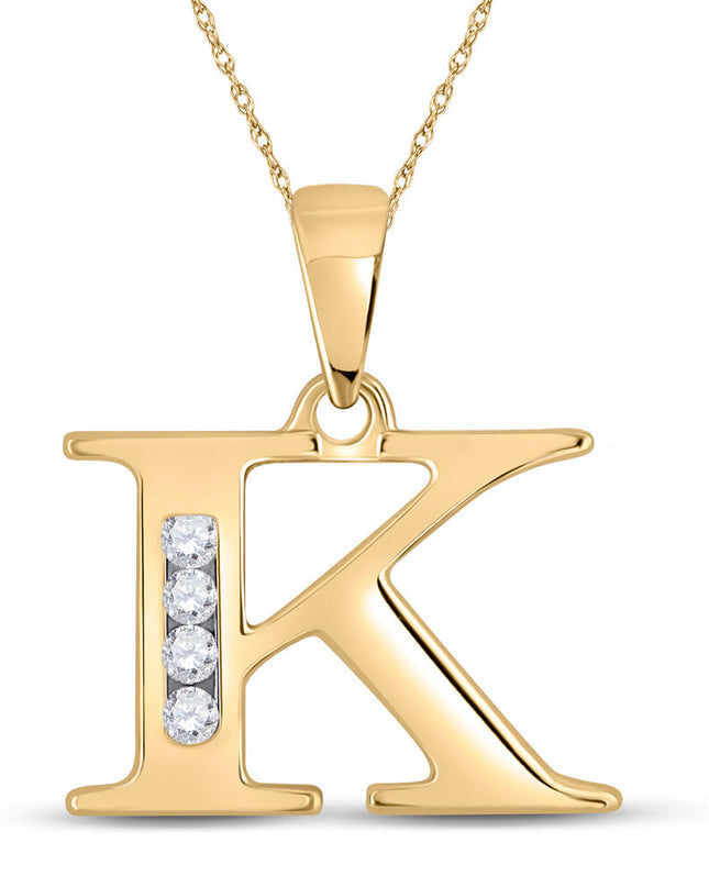 10kt Yellow Gold Womens Round Diamond K Initial Letter Pendant 1/20 Cttw