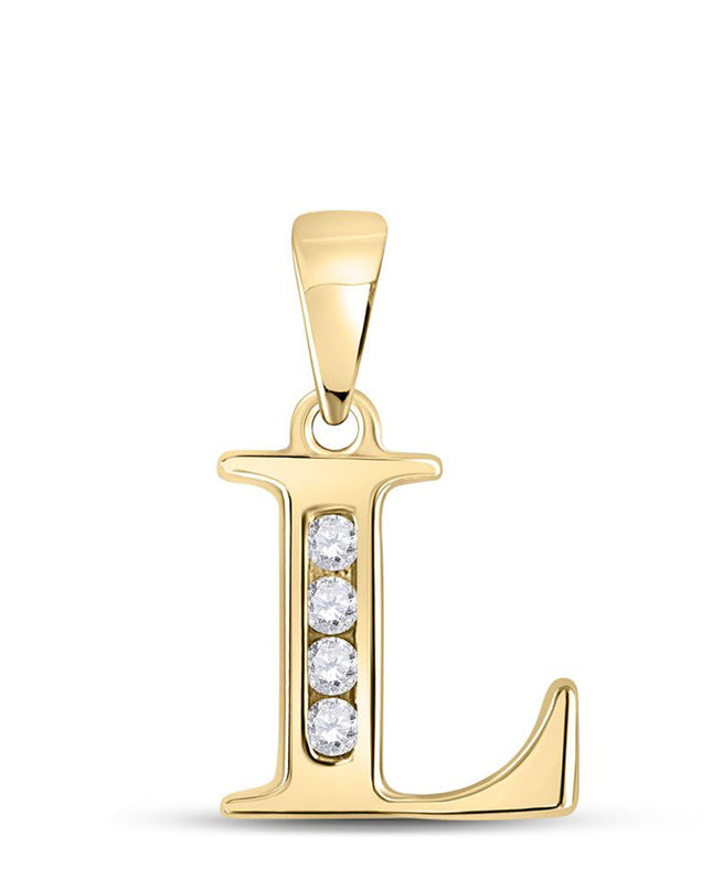 10kt Yellow Gold Womens Round Diamond L Initial Letter Pendant 1/20 Cttw