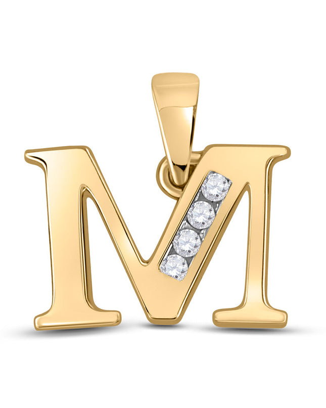 10kt Yellow Gold Womens Round Diamond M Initial Letter Pendant 1/20 Cttw