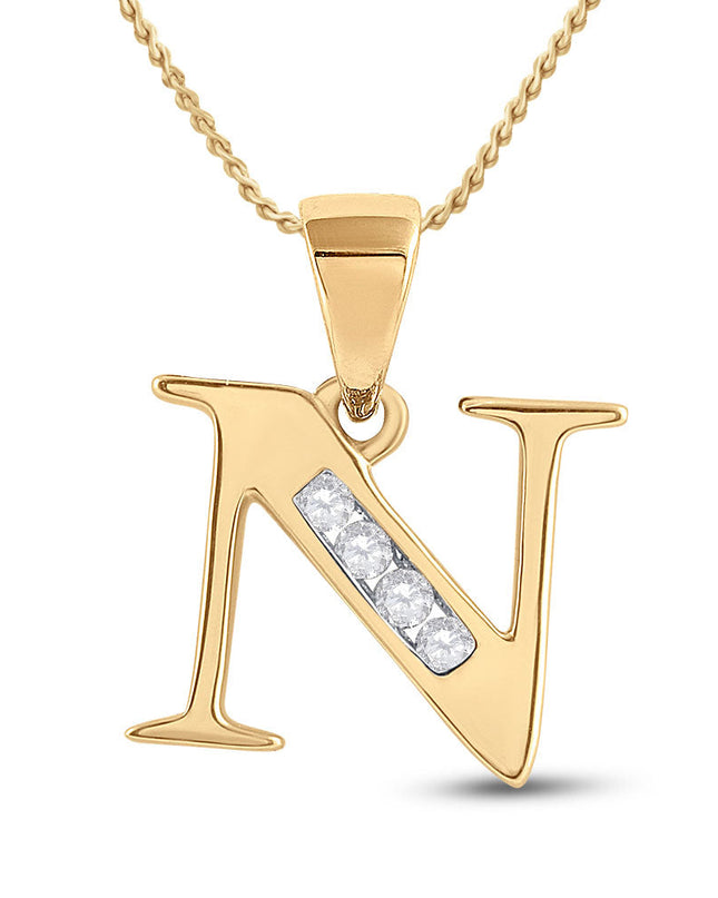 10kt Yellow Gold Womens Round Diamond N Initial Letter Pendant 1/20 Cttw