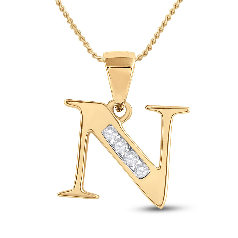 10kt Yellow Gold Womens Round Diamond N Initial Letter Pendant 1/20 Cttw