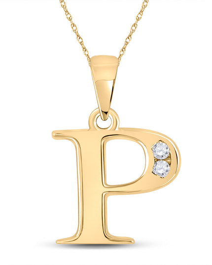10kt Yellow Gold Womens Round Diamond P Initial Letter Pendant 1/20 Cttw