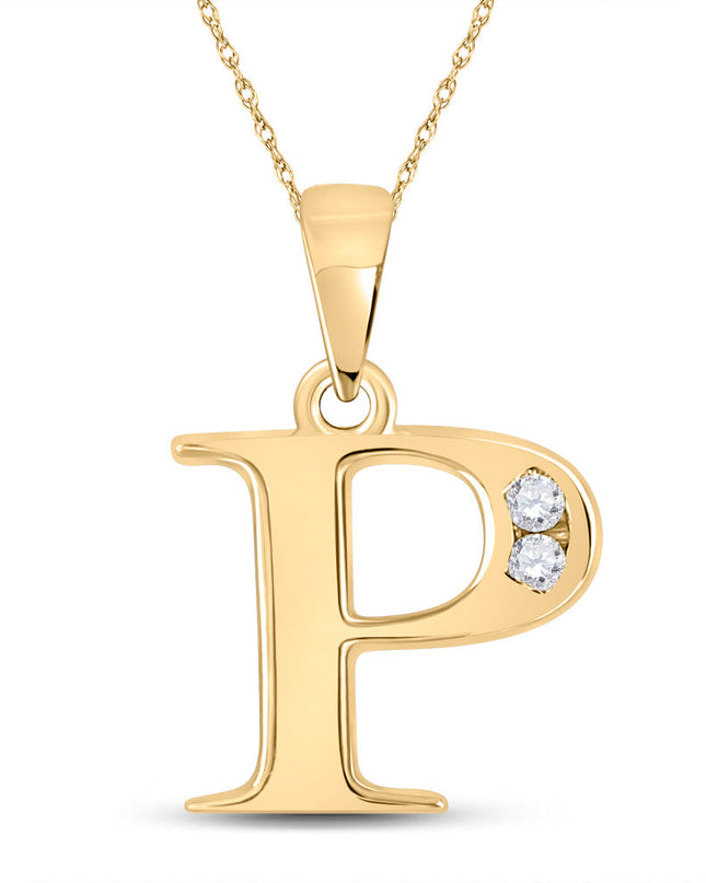 10kt Yellow Gold Womens Round Diamond P Initial Letter Pendant 1/20 Cttw