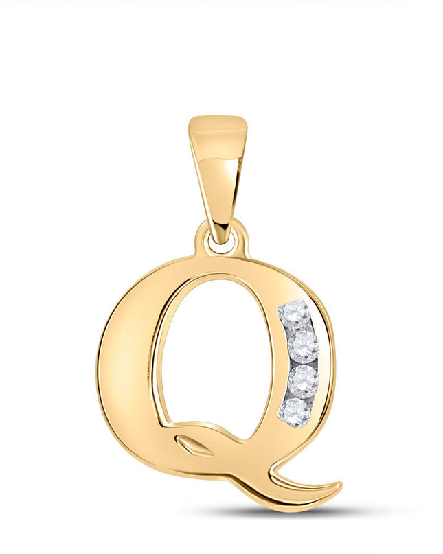 10kt Yellow Gold Womens Round Diamond Q Initial Letter Pendant 1/20 Cttw
