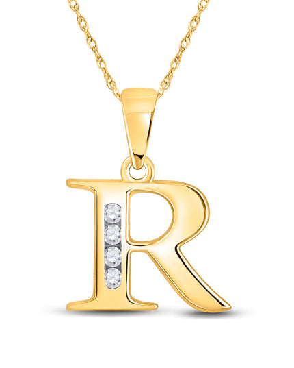 10kt Yellow Gold Womens Round Diamond R Initial Letter Pendant 1/20 Cttw
