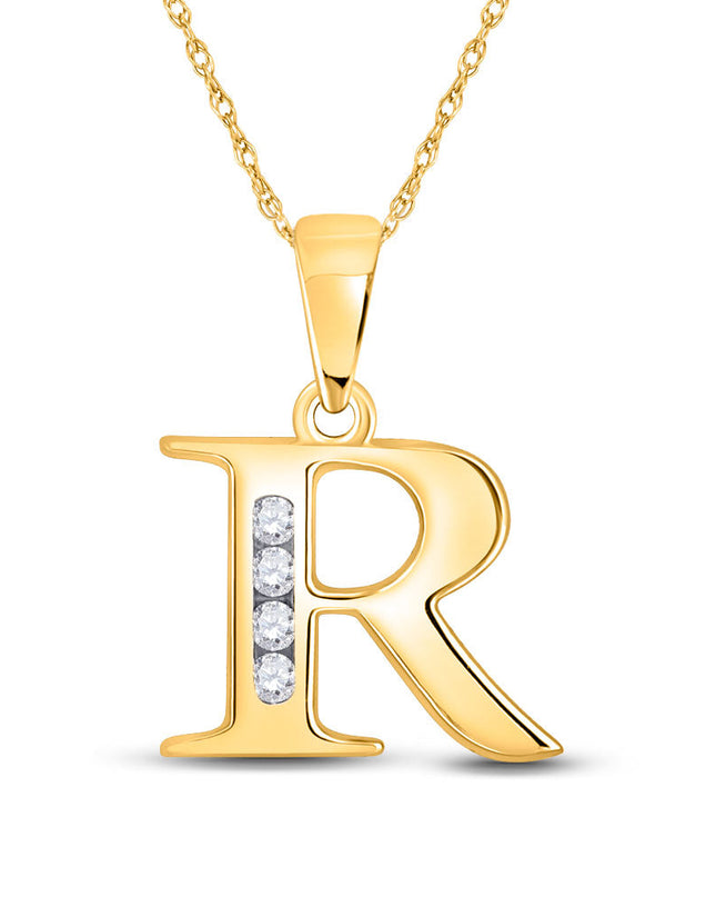 10kt Yellow Gold Womens Round Diamond R Initial Letter Pendant 1/20 Cttw