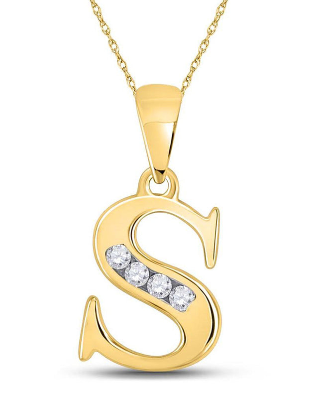 10kt Yellow Gold Womens Round Diamond S Initial Letter Pendant 1/20 Cttw