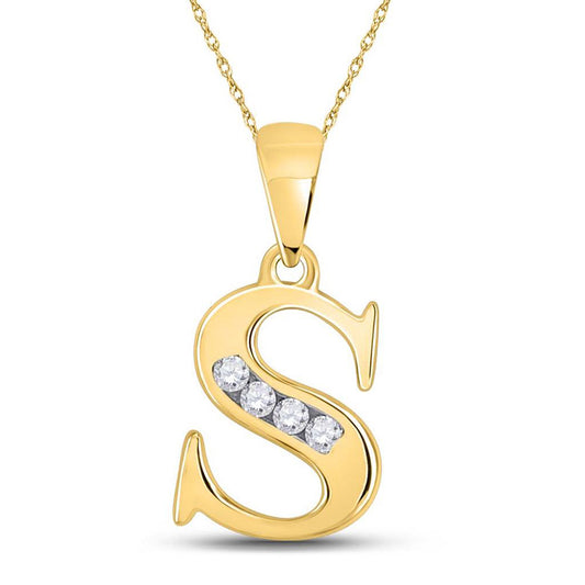 10kt Yellow Gold Womens Round Diamond S Initial Letter Pendant 1/20 Cttw