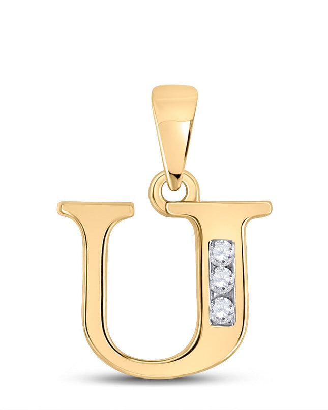 10kt Yellow Gold Womens Round Diamond U Initial Letter Pendant 1/20 Cttw