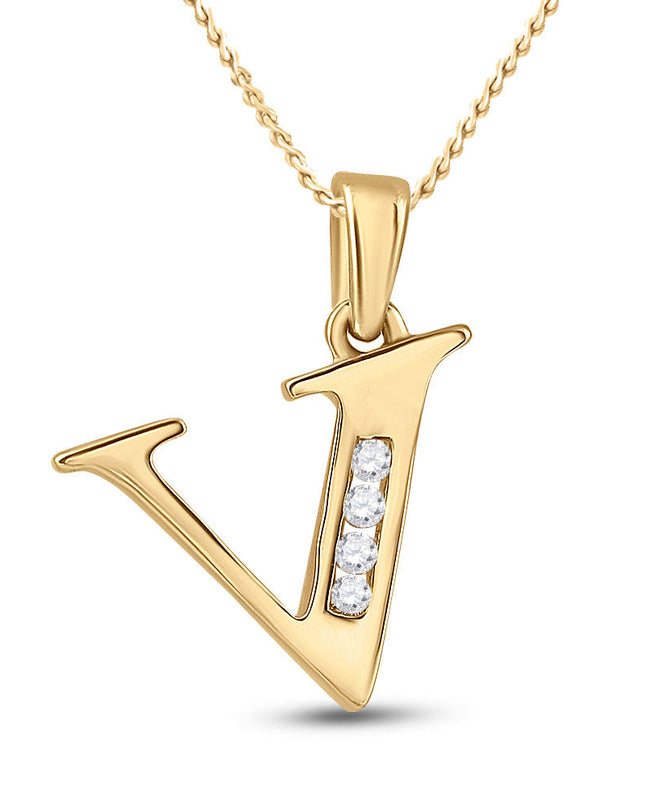 10kt Yellow Gold Womens Round Diamond V Initial Letter Pendant 1/20 Cttw
